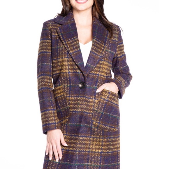 NWT  Kensie Women's Long Plaid Houndstooth Coat with Patch Pockets Woolblend - Picture 4 of 13